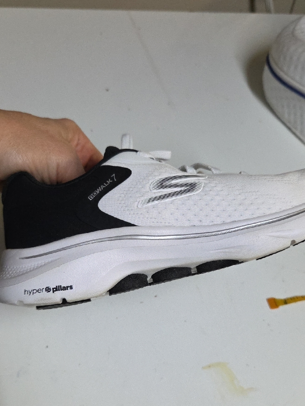 Sz 5.5 Skechers Gowalk 7 White and Black Slip-On Lace Athletic Shoes - Picture 7 of 8